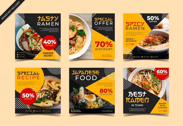 Coleção de postagens do instagram de macarrão japonês
