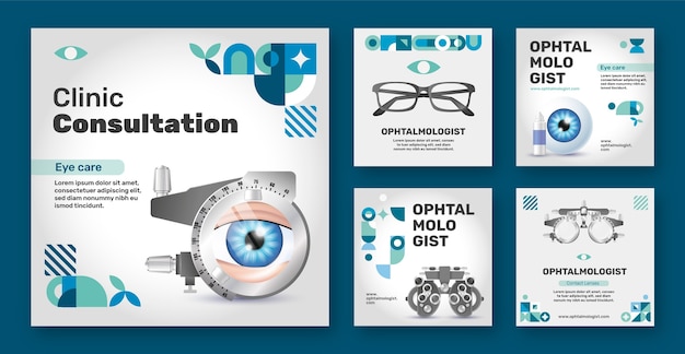 Vetor coleção de postagens do instagram de oftalmologista realista