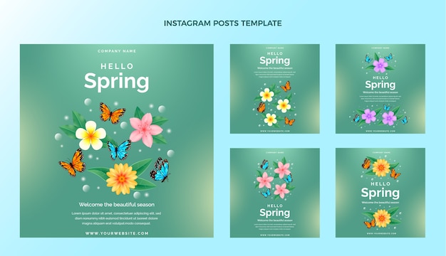 Vetor coleção de postagens do instagram de primavera gradiente