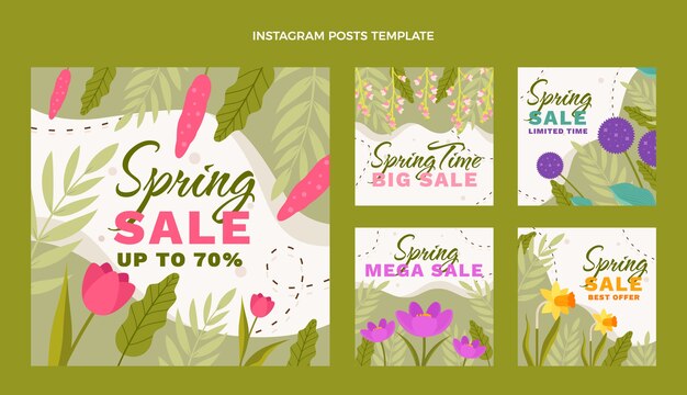 Coleção de postagens do instagram de primavera plana