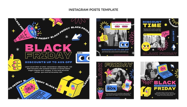 Coleção de postagens do Instagram de sexta-feira desenhada à mão
