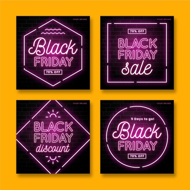 Coleção de postagens do Instagram de sexta-feira preta neon