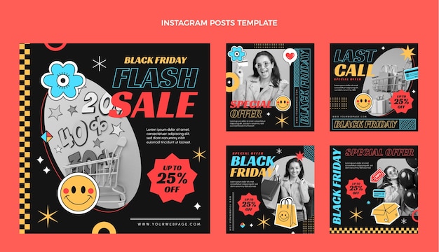Coleção de postagens do Instagram de sexta-feira preta plana
