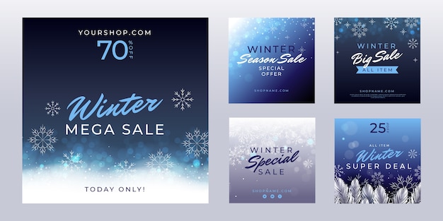 Vetor coleção de postagens do instagram de venda de temporada de inverno