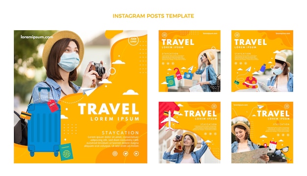 Coleção de postagens do instagram de viagens de design plano