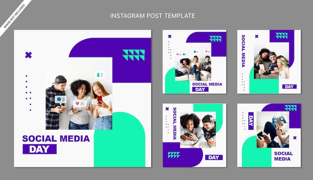 Vetor coleção de postagens do instagram do dia da mídia social