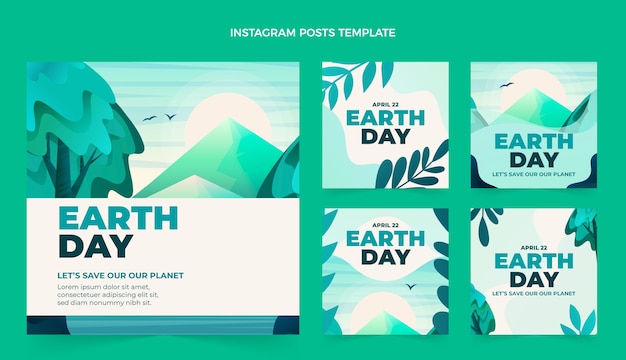 Vetor coleção de postagens do instagram do dia da terra gradiente