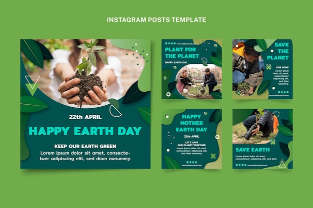 Coleção de postagens do instagram do dia da terra gradiente