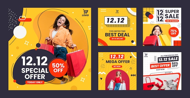 Vetor coleção de postagens do instagram do dia de compras 12.12