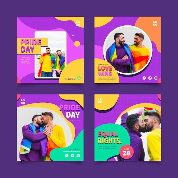 Coleção de postagens do Instagram do Dia do Orgulho Plana