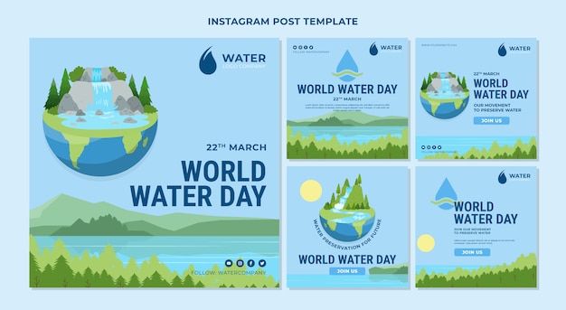 Coleção de postagens do instagram do dia mundial da água plana