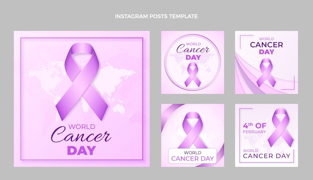 Coleção de postagens do Instagram do Dia Mundial do Câncer realista
