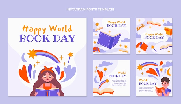 Coleção de postagens do instagram do dia mundial do livro plano