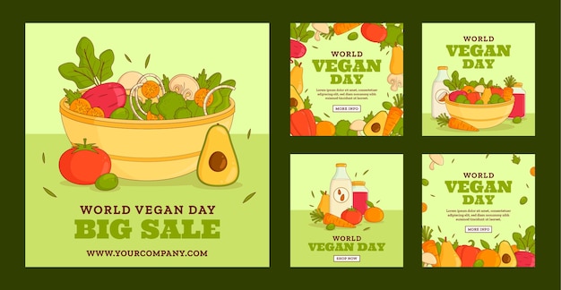 Vetor coleção de postagens do instagram do dia vegano mundial