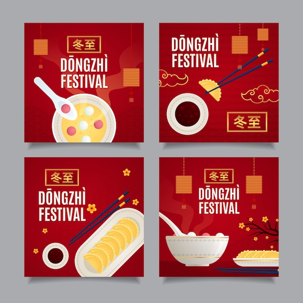 Coleção de postagens do instagram do festival de dongzhi gradiente