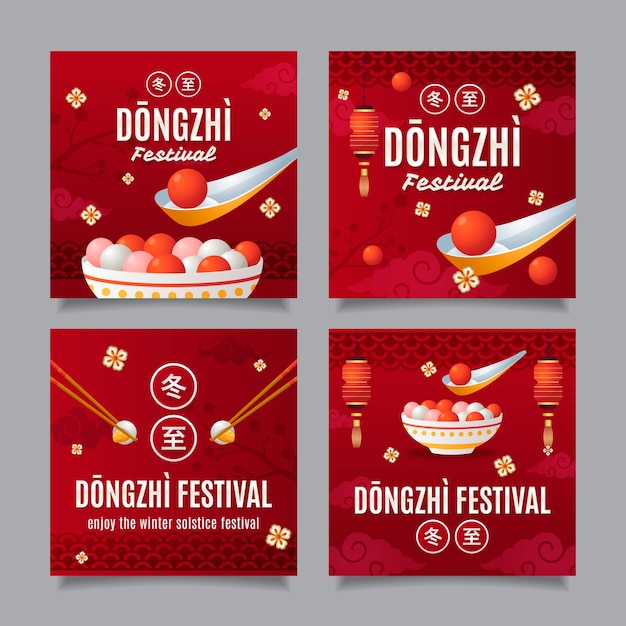 Coleção de postagens do Instagram do festival de dongzhi gradiente