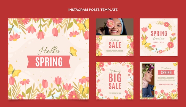 Coleção de postagens do Instagram Flat Spring