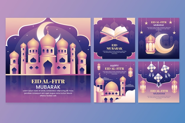 Coleção de postagens do instagram gradiente eid al-fitr