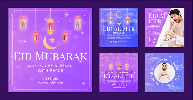 Coleção de postagens do instagram gradiente eid al-fitr