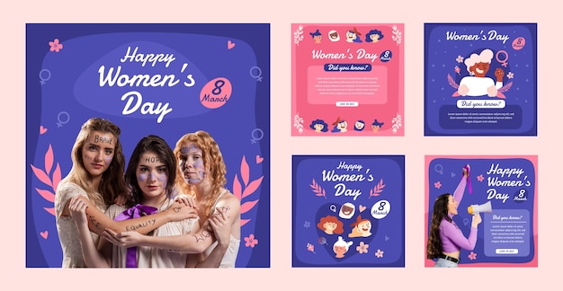 Vetor coleção de postagens do instagram para a celebração do dia internacional da mulher