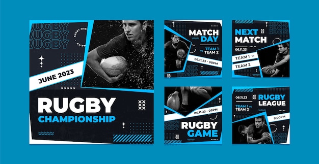 Vetor coleção de postagens do instagram para campeonato de rugby