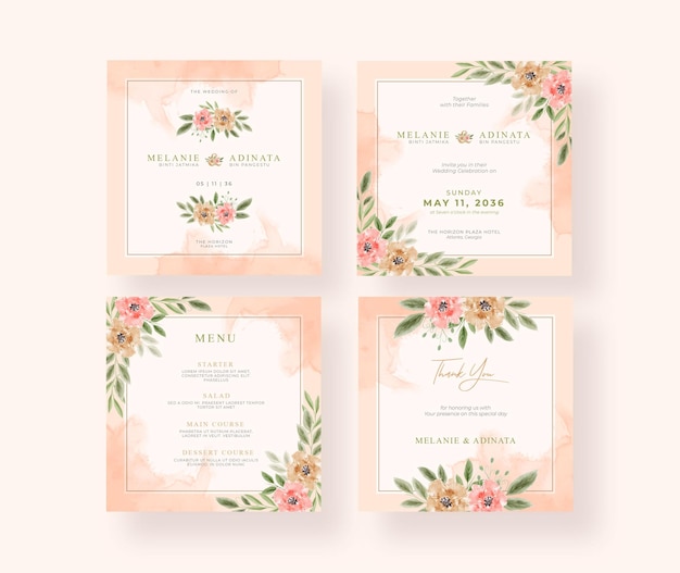 Coleção de postagens do Instagram para casamento em aquarela floral linda