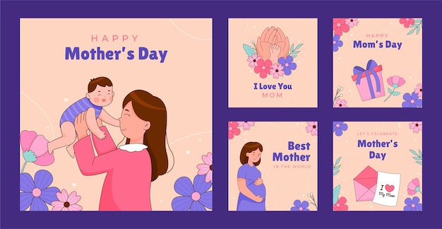 Coleção de postagens do instagram para comemoração do dia das mães