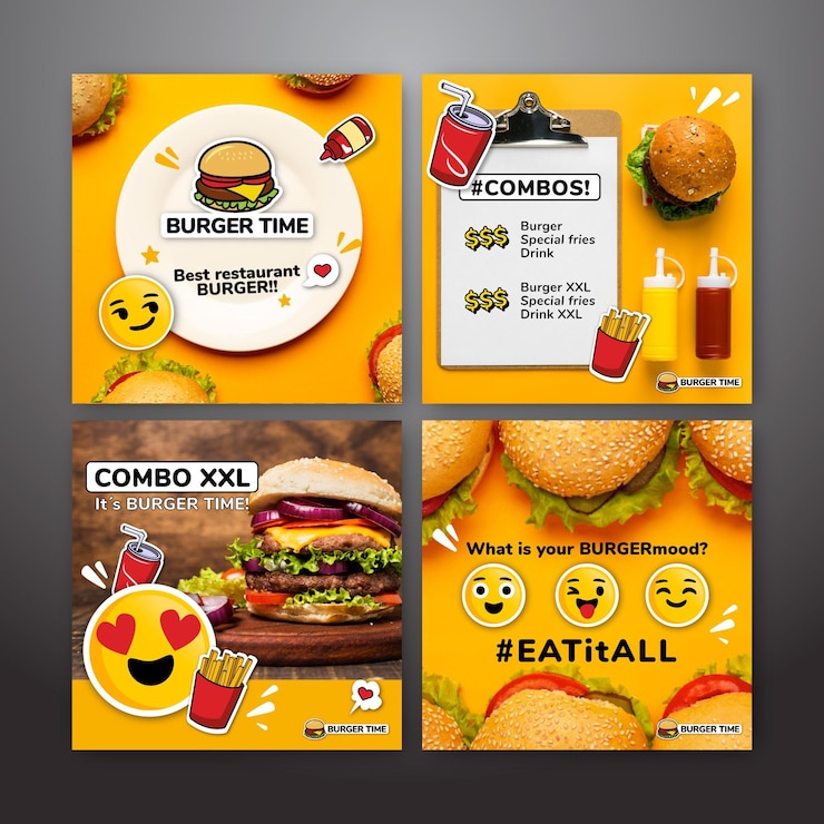 Vetor coleção de postagens do instagram para fast food