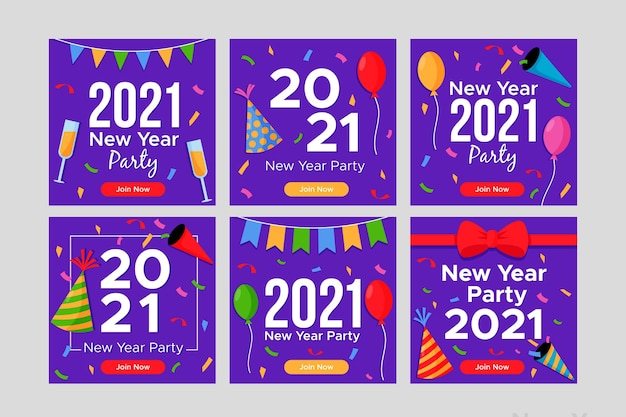 Coleção de postagens do instagram para festa de ano novo de 2021