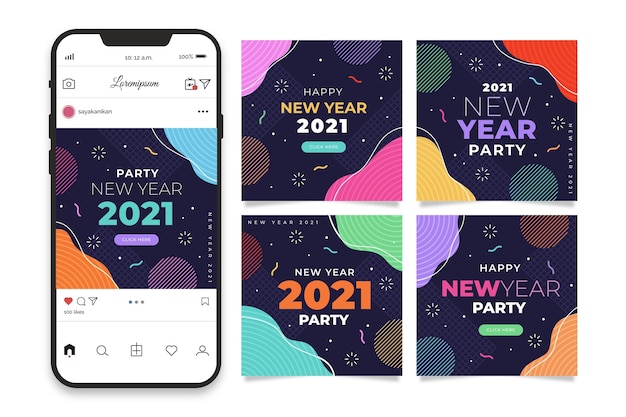 Coleção de postagens do Instagram para festa de ano novo de 2021
