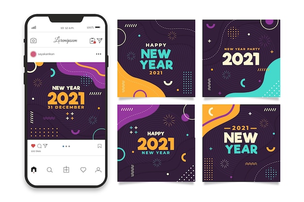 Coleção de postagens do Instagram para festa de ano novo de 2021
