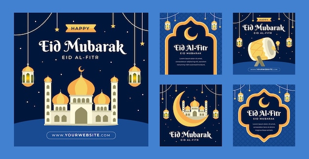 Vetor coleção de postagens do instagram plana eid al-fitr