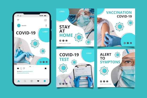 Vetor coleção de postagens instagram de coronavírus planos orgânicos