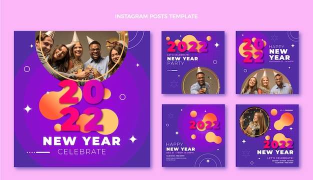Coleção de postagens instagram de gradiente de ano novo