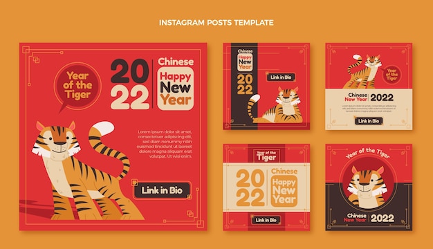 Coleção de postagens instagram planas do ano novo chinês
