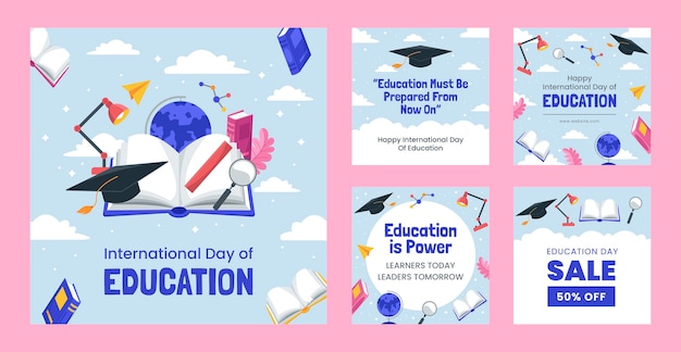 Vetor coleção de postagens no instagram para o dia internacional da educação