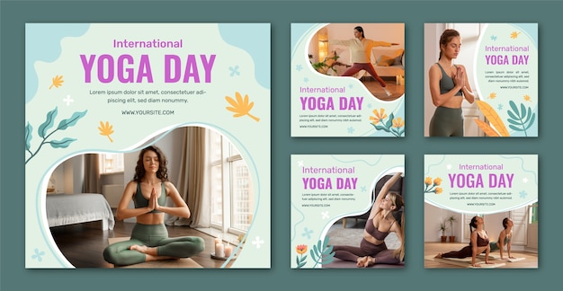 Vetor coleção de postagens no instagram para o dia internacional do yoga
