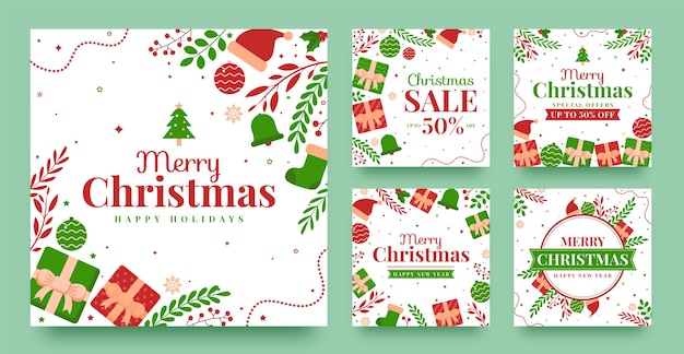 Coleção de postagens planas do instagram para celebração da temporada de natal