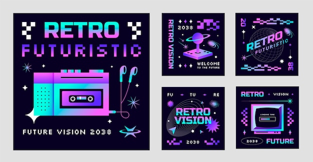 Coleção de postagens retrô futuristas no Instagram