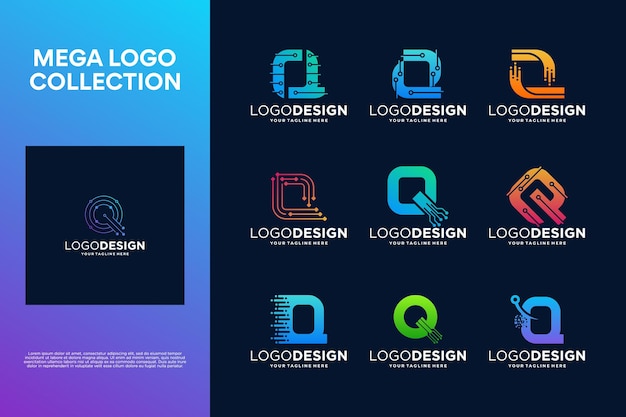 Vetor coleção de projetos criativos de logotipo de letra q símbolo abstrato para tecnologia digital