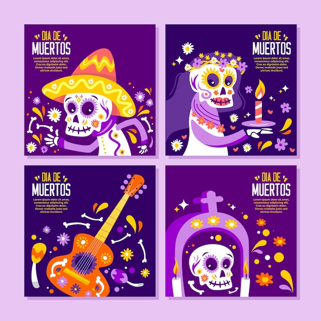 Coleção de publicações de mídia social do dia de muertos