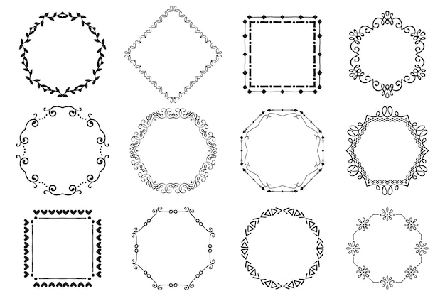 Coleção de quadros de doodle desenhado à mão