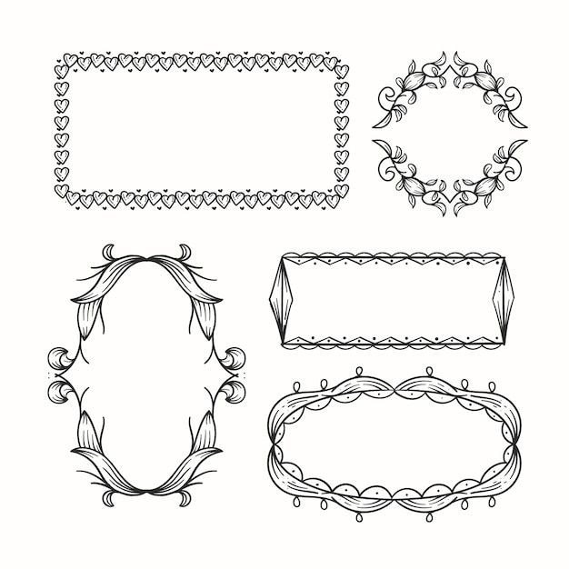 Coleção de quadros de doodle desenhado à mão