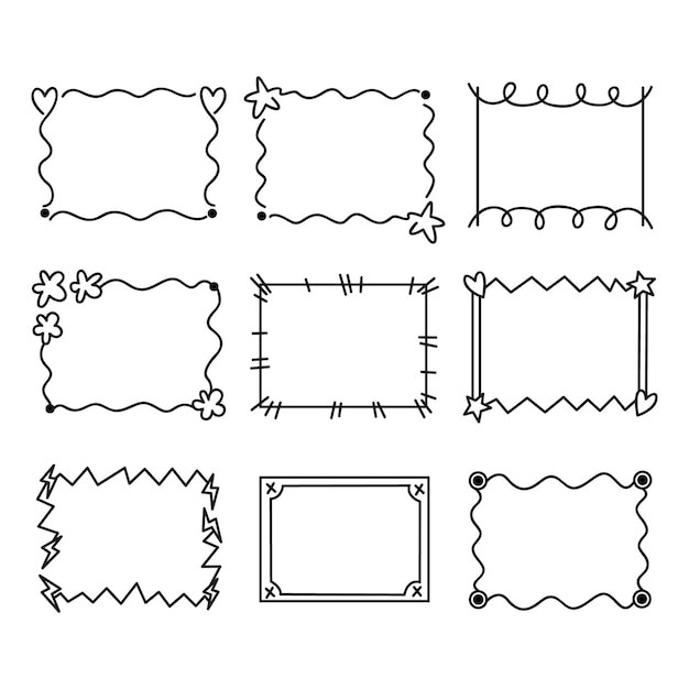 Coleção de quadros de doodle desenhado à mão