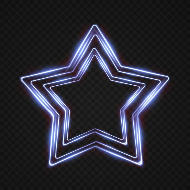 Coleção de quadros de estrela de néon de luz Círculo estrela oval Traços de luz azul festivos isolados