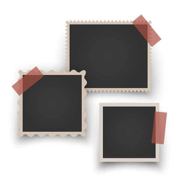 Coleção de quadros de fotos vintage Quadro de foto antigo com sombra Quadro de cartão de foto em branco Vector