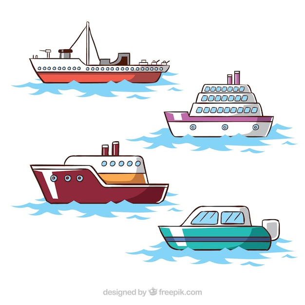 Vetor coleção de quatro navios no projeto liso
