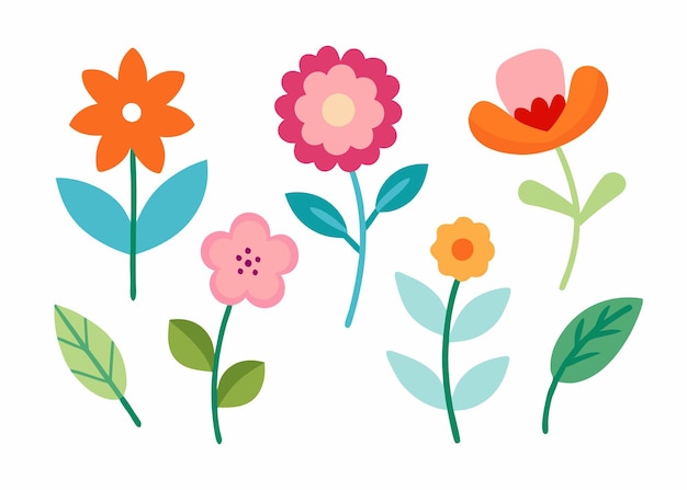 Coleção de rabiscos de flores ilustração plana em fundo branco
