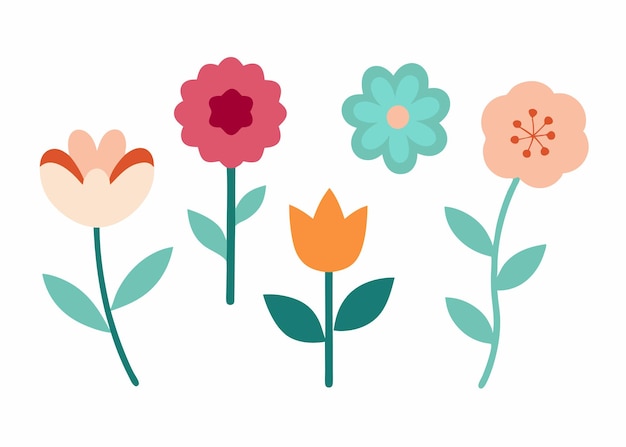 Coleção de rabiscos de flores ilustração plana em fundo branco