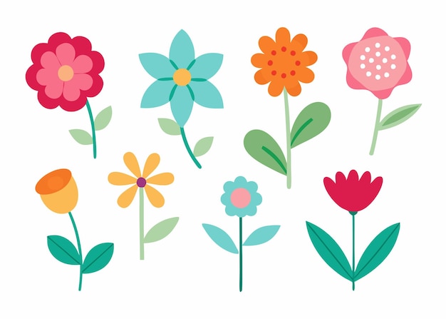 Coleção de rabiscos de flores ilustração plana em fundo branco